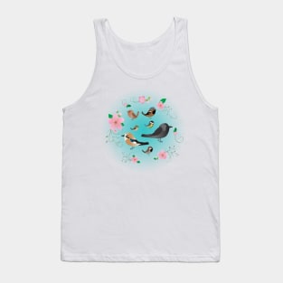 A collection of cute birds in a floral wreath Tank Top